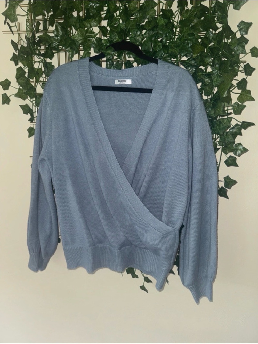 zeagoo Dusty Blue Wrap V-Neck Sweater